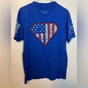 Men's L Grunt Style T-Shirt Patriotic Superman American Flag Crew Neck Tee